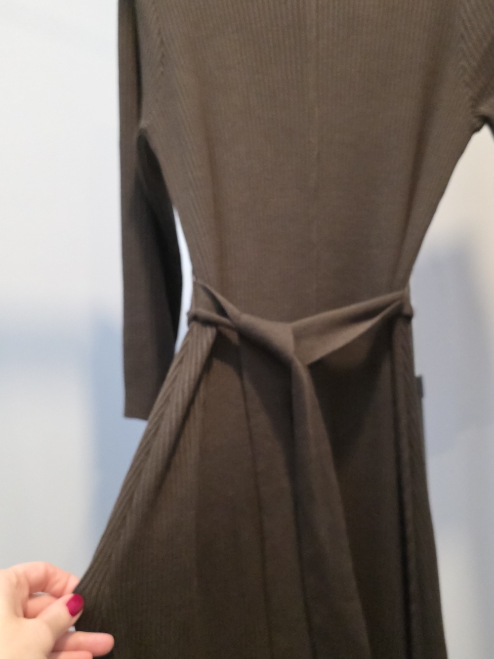 Calvin Klein Women Ribbed Maxi Dress in Dark Brown With Long Sleeves